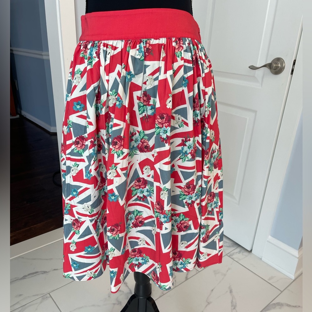 Disney Red and White UK Flag Midi Skirt